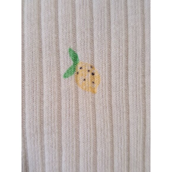 Y2K Arizona Lemon Print Ribbed Long Sleeve Double Tie-Front Cropped Top Shirt M - Picture 4 of 9